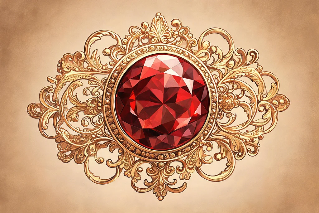 Illustration of Victorian style antique garnet jewelry design