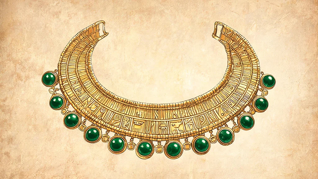 Illustration of ancient Egyptian emerald jewelry reflecting emerald's centuries old history