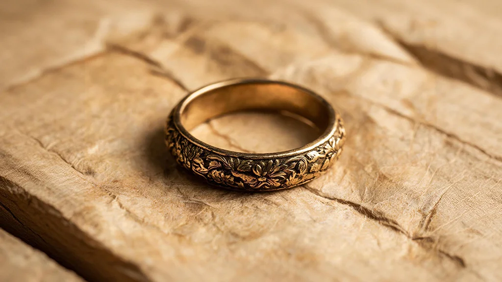 Vintage engraved gold ring inspired by historic posy ring traditions