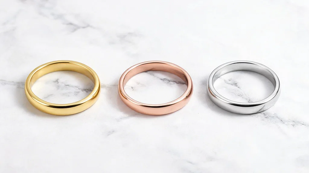 Yellow, rose, and white gold rings compared side by side