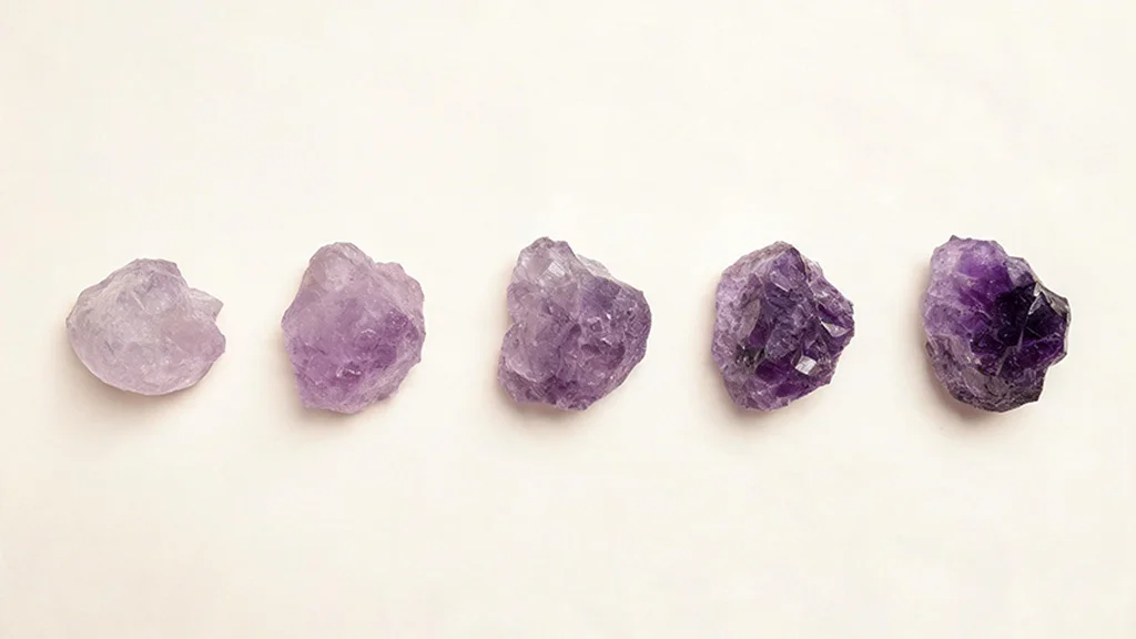 amethyst color range from pale Rose de France to deep Siberian purple