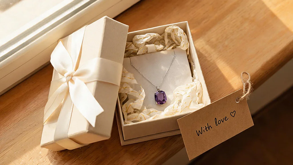 amethyst jewelry presented as a gift