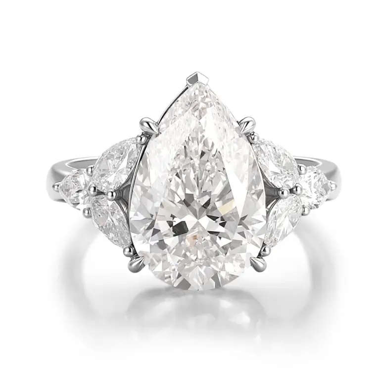 art deco 10k gold pear lab grown diamond cluster engagement ring 1