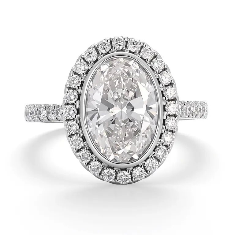 captivating halo engagement ring in platinum with oval lab grown diamond 1