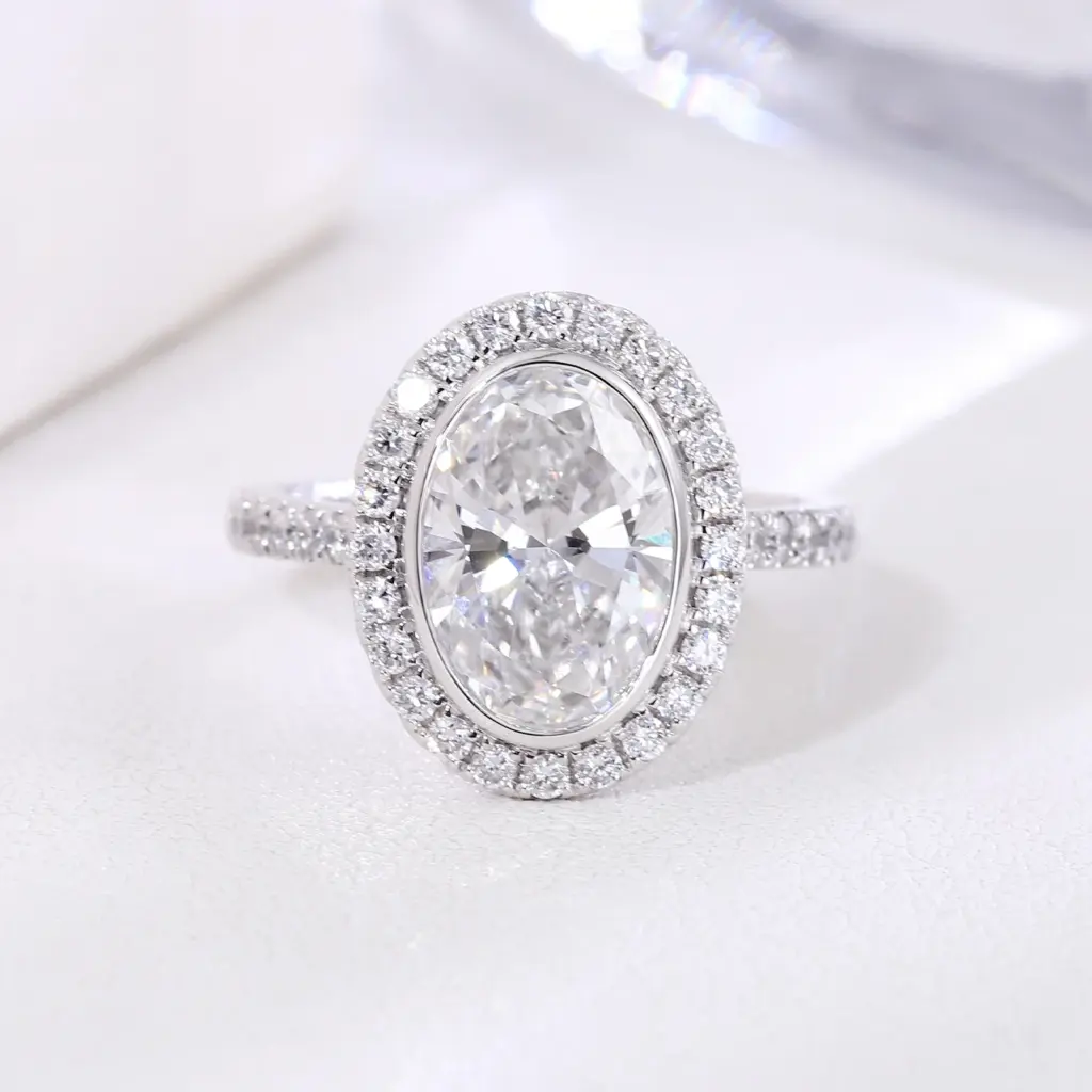 captivating halo engagement ring in platinum with oval lab grown diamond 2