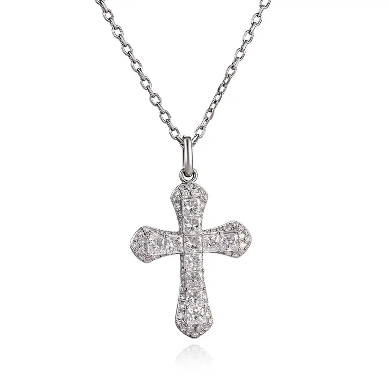 delicate 14k gold princess lab grown diamond cross necklace 1