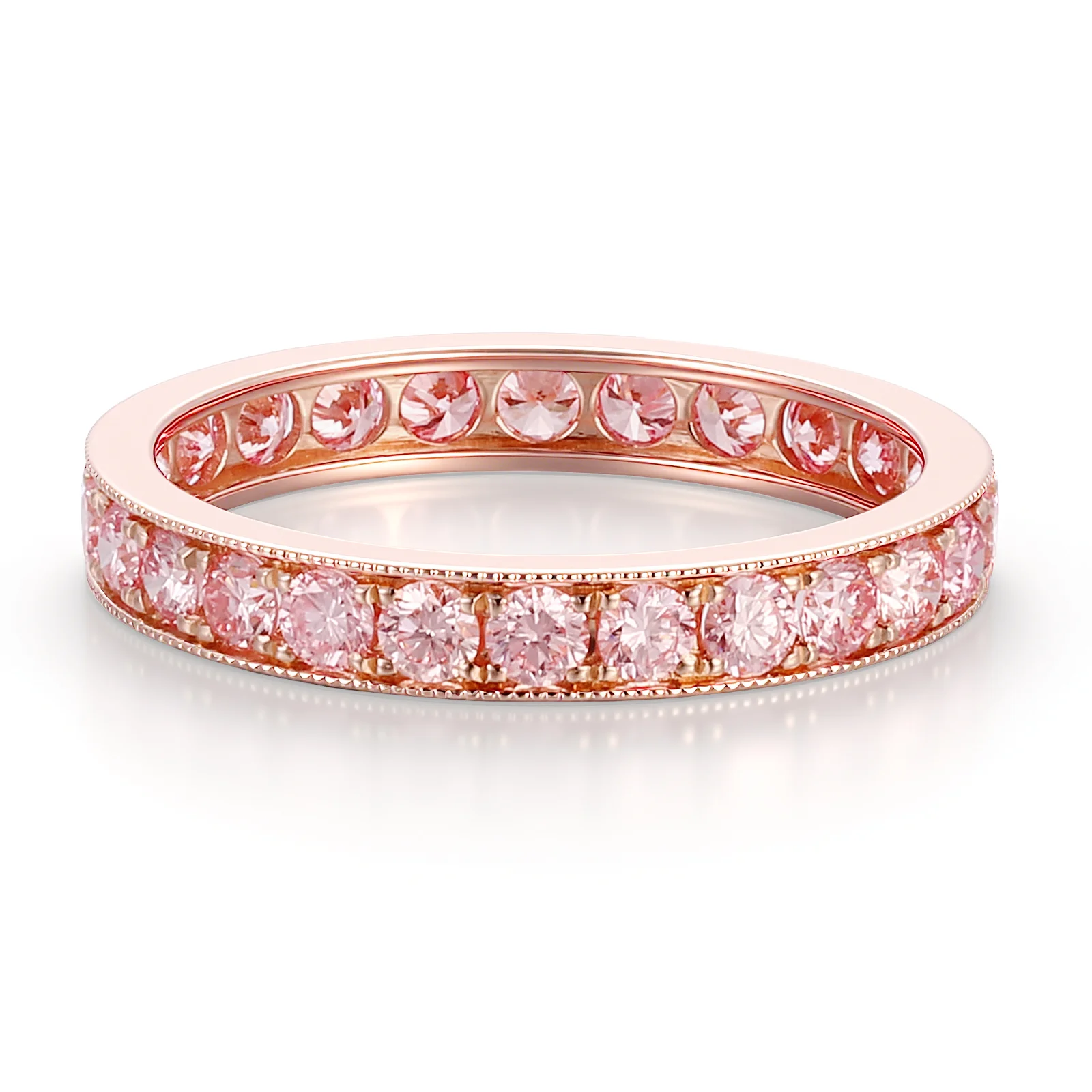 elegant 14k gold pink round lab grown diamond eternity ring 1 elegant 14k gold pink round lab grown diamond eternity ring 1