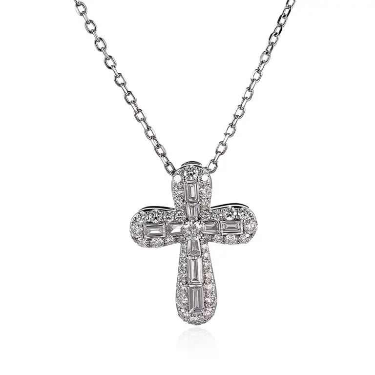 graceful 10k gold cross featuring round emerald lab grown diamonds 1