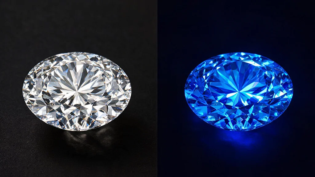 oval brilliant showing blue diamond fluorescence under ultraviolet light