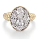 oval lab grown diamond precious cluster engagement ring in 18k gold 1