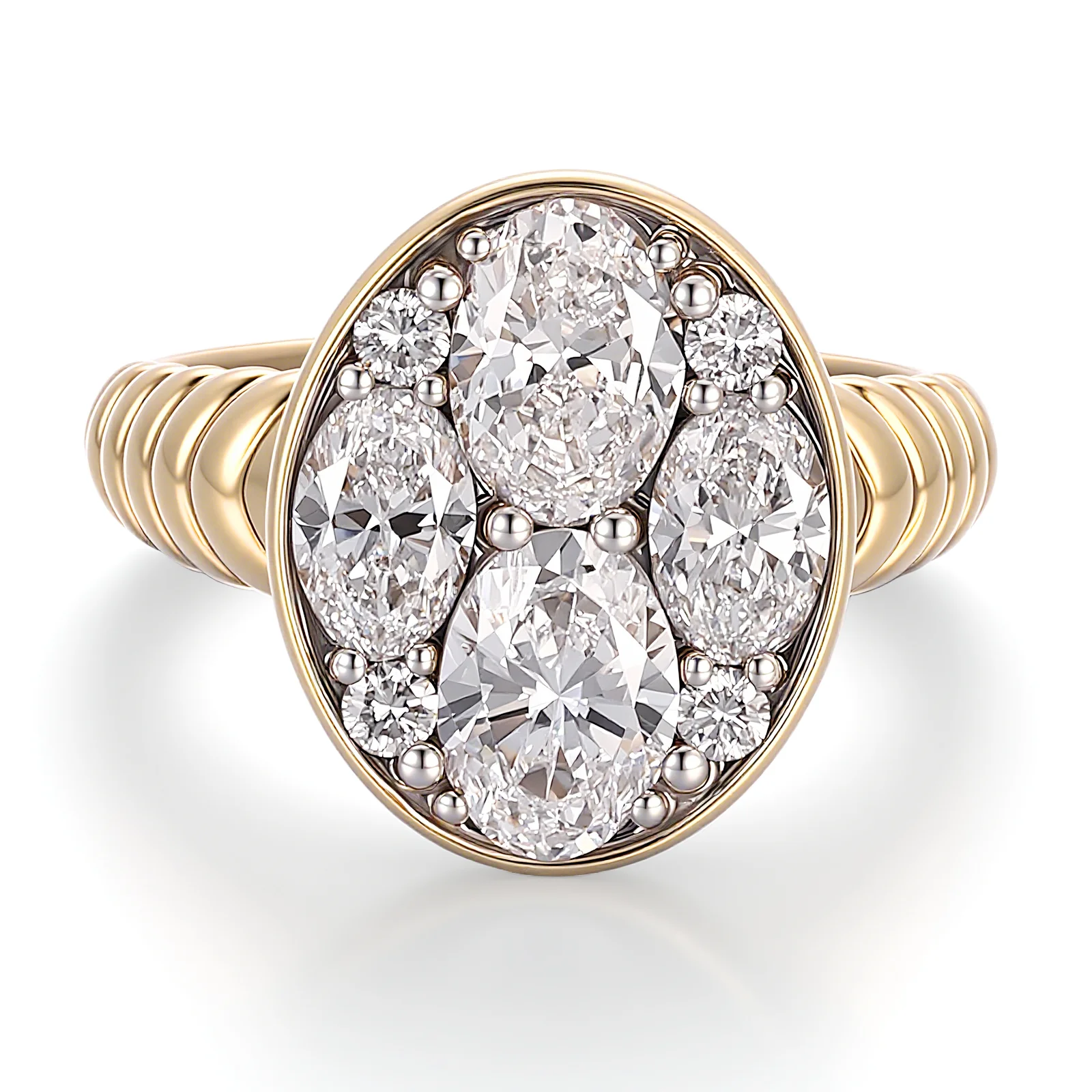 oval lab grown diamond precious cluster engagement ring in 18k gold 1 oval lab grown diamond precious cluster engagement ring in 18k gold 1