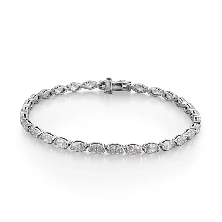 oval lab grown diamond tennis bracelet in chic 14k gold 1