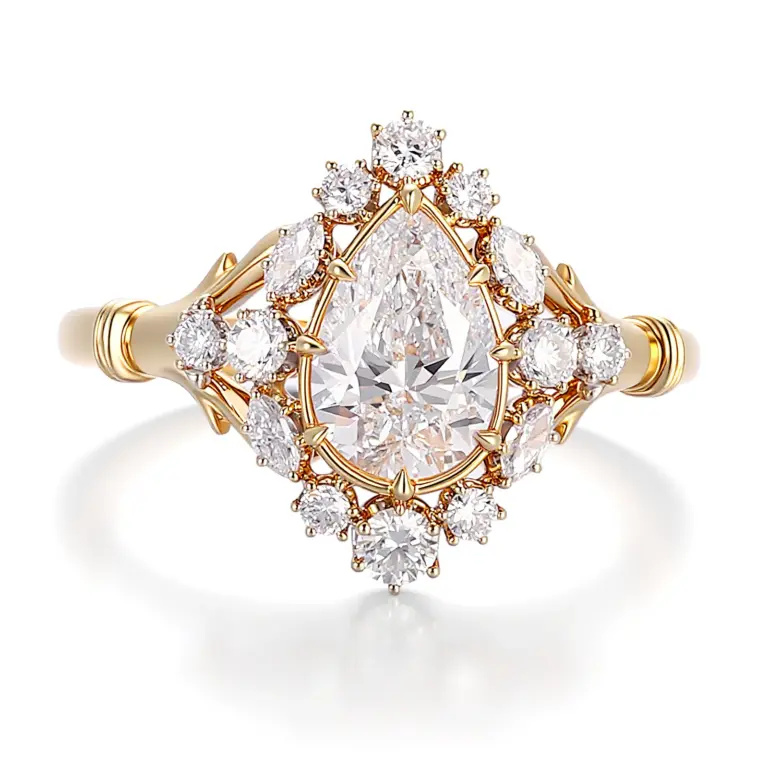 pear lab grown diamond sophisticated cluster engagement ring in platinum 1