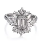 platinum cluster engagement ring featuring emerald marquise lab grown diamond 1