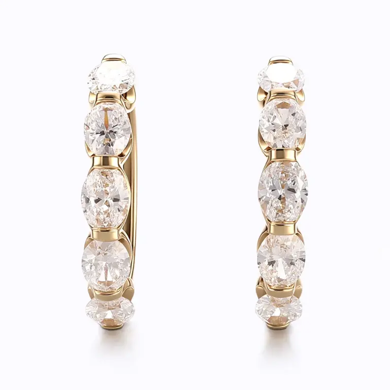 platinum contemporary hoop earrings with oval lab grown diamond 1