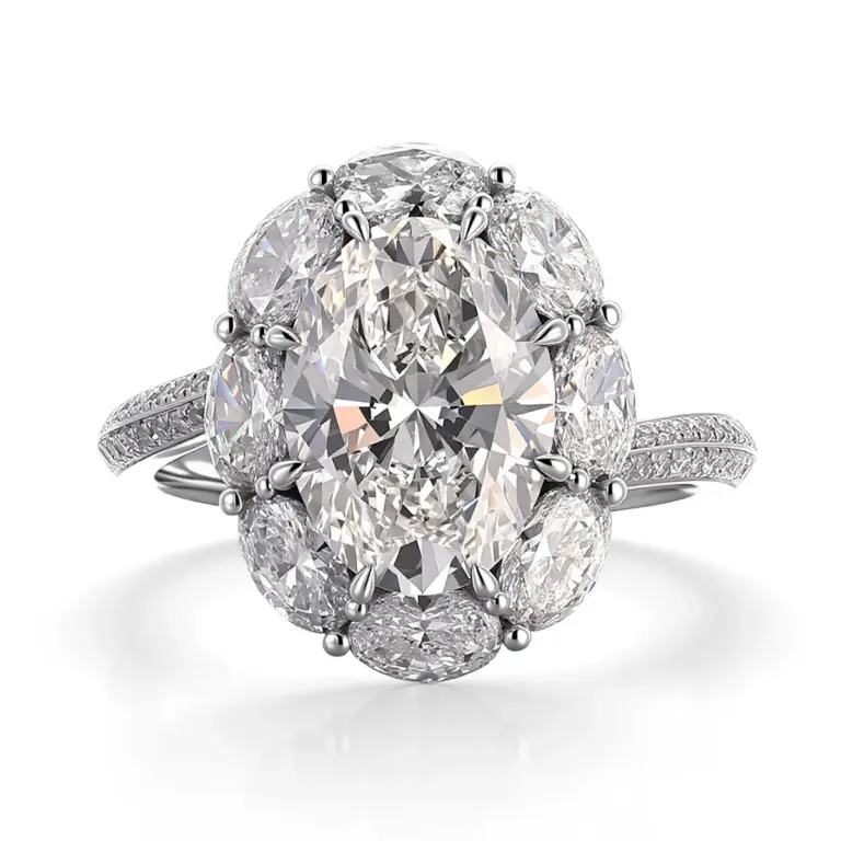platinum oval lab grown diamond heirloom cluster ring 1