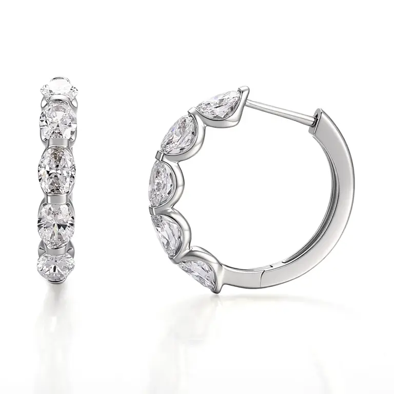 platinum polished hoop earrings with pear lab grown diamond 1