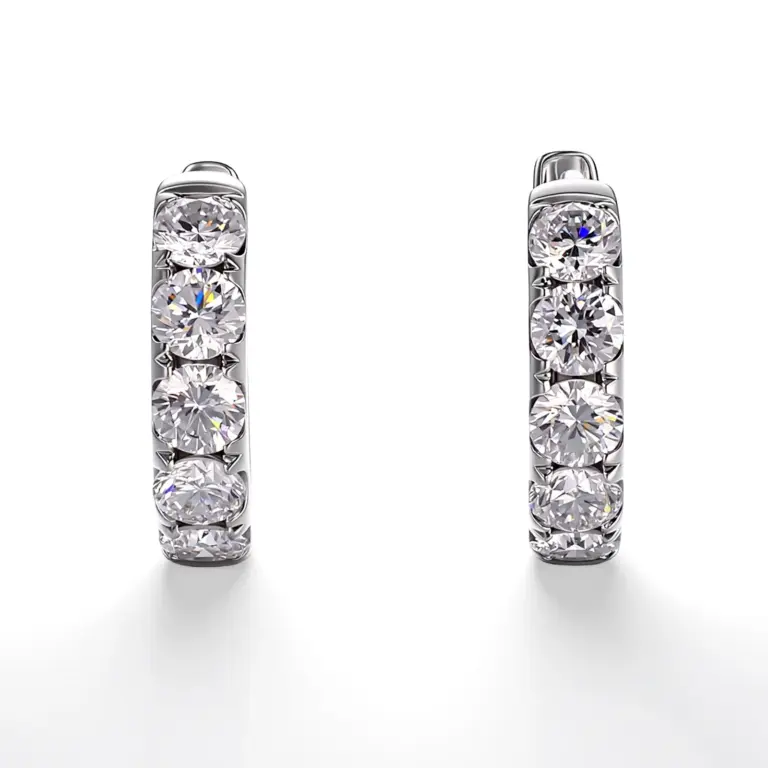 platinum radiant hoop earrings with round lab grown diamond 1