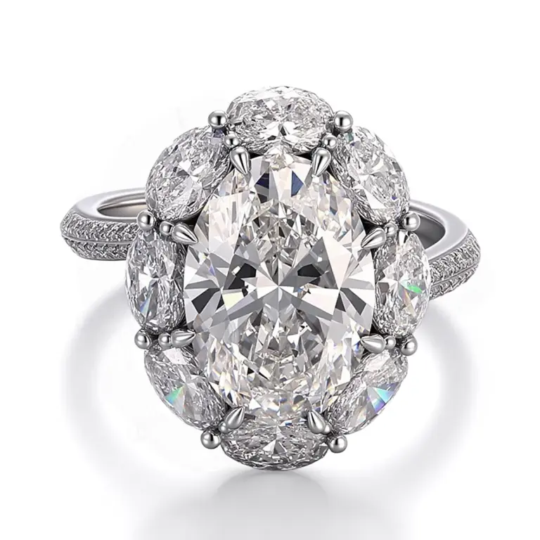 regal cluster engagement ring in platinum with oval lab grown diamond 1