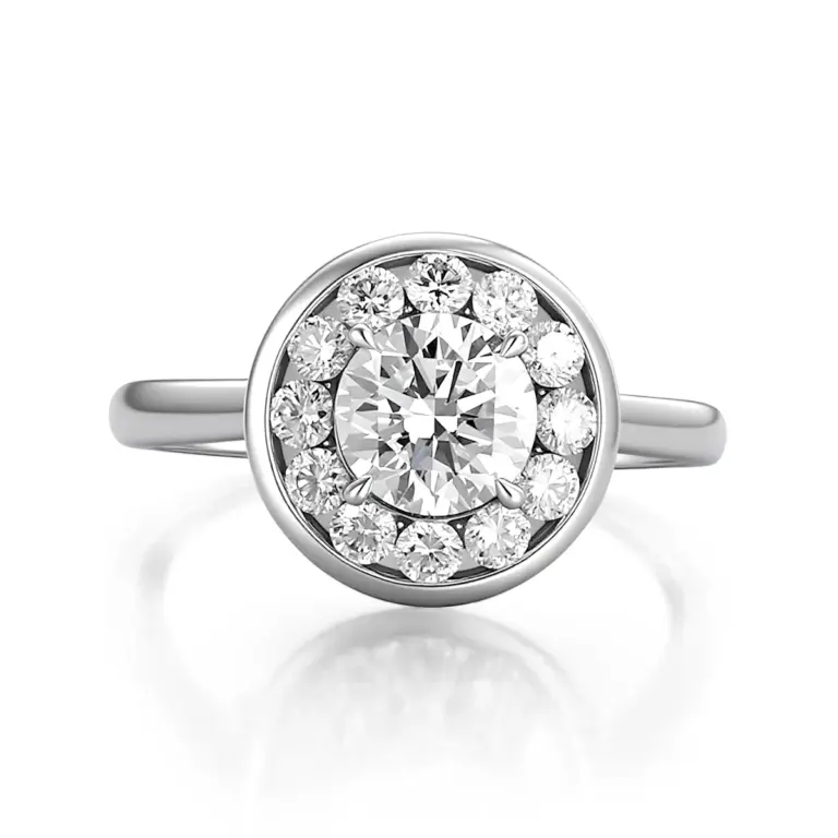 stunning 18k gold round lab grown diamond halo engagement ring 1