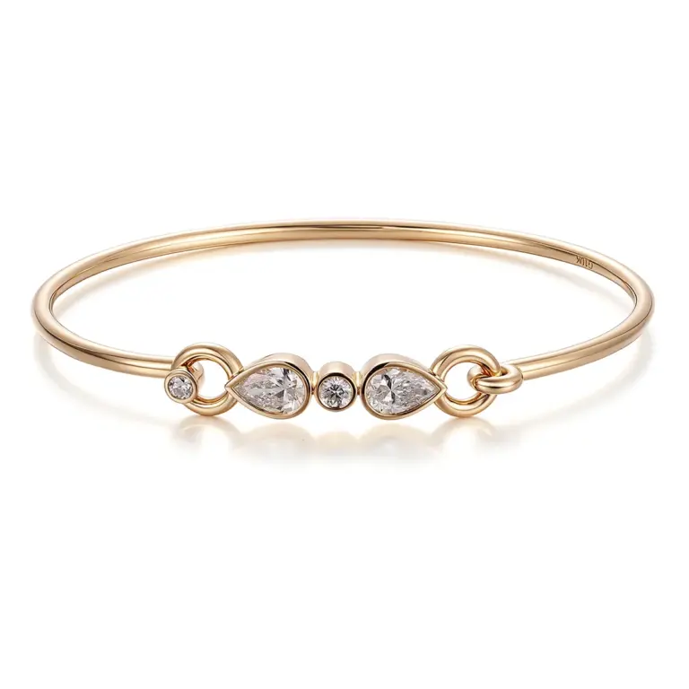 10k gold pear round lab grown diamond bangle bracelet 1