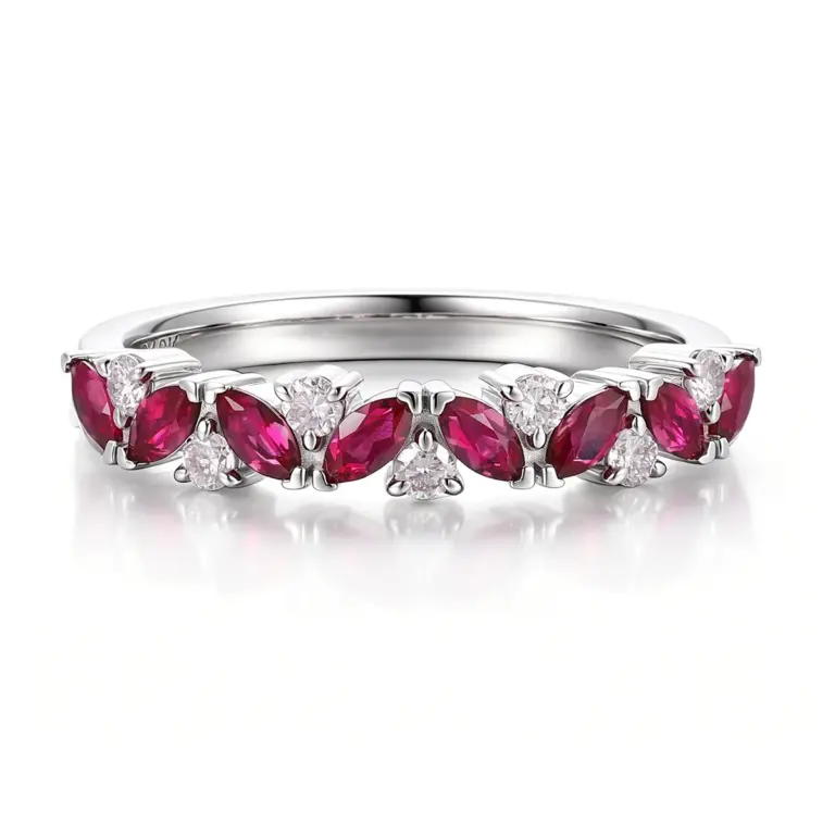 14k gold 0 5ct marquise red lab grown ruby eternity ring 1