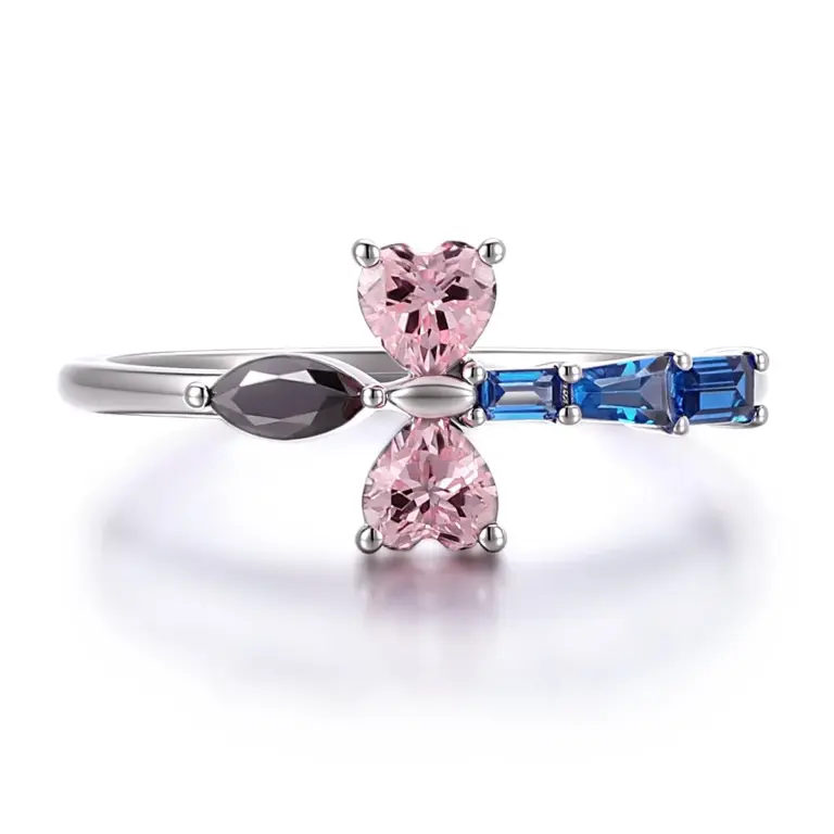 14k gold 0 9ct heart pink lab grown sapphire cluster engagement ring 1