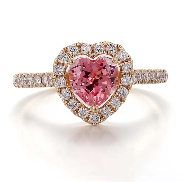 14k gold 1 5ct heart pink lab grown sapphire halo engagement ring 1