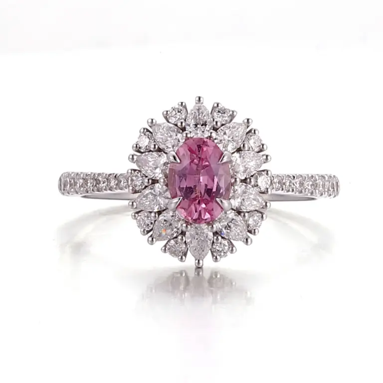 14k gold 1 5ct oval pink lab grown diamond sapphire cluster engagement ring 1