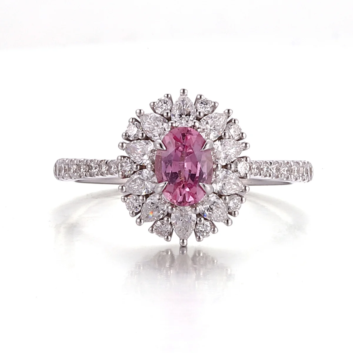 14k gold 1 5ct oval pink lab grown diamond sapphire cluster engagement ring 1 14k gold 1 5ct oval pink lab grown diamond sapphire cluster engagement ring 1
