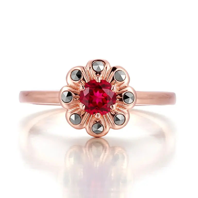 14k gold 1 6ct round red lab grown ruby halo engagement ring 1