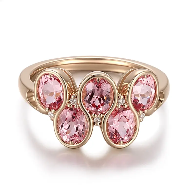 14k gold 1ct oval pink lab grown sapphire cluster engagement ring 1