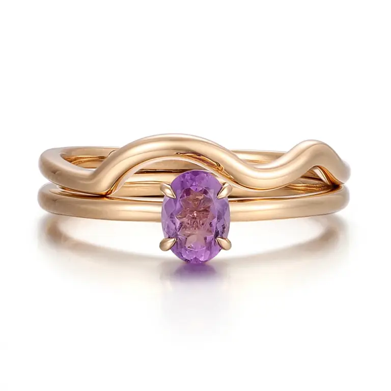 14k gold 1ct oval purple lab grown sapphire stackable ring 1