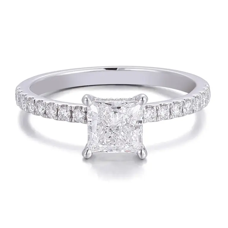 14k gold 1ct princess lab grown diamond side stone engagement ring 1
