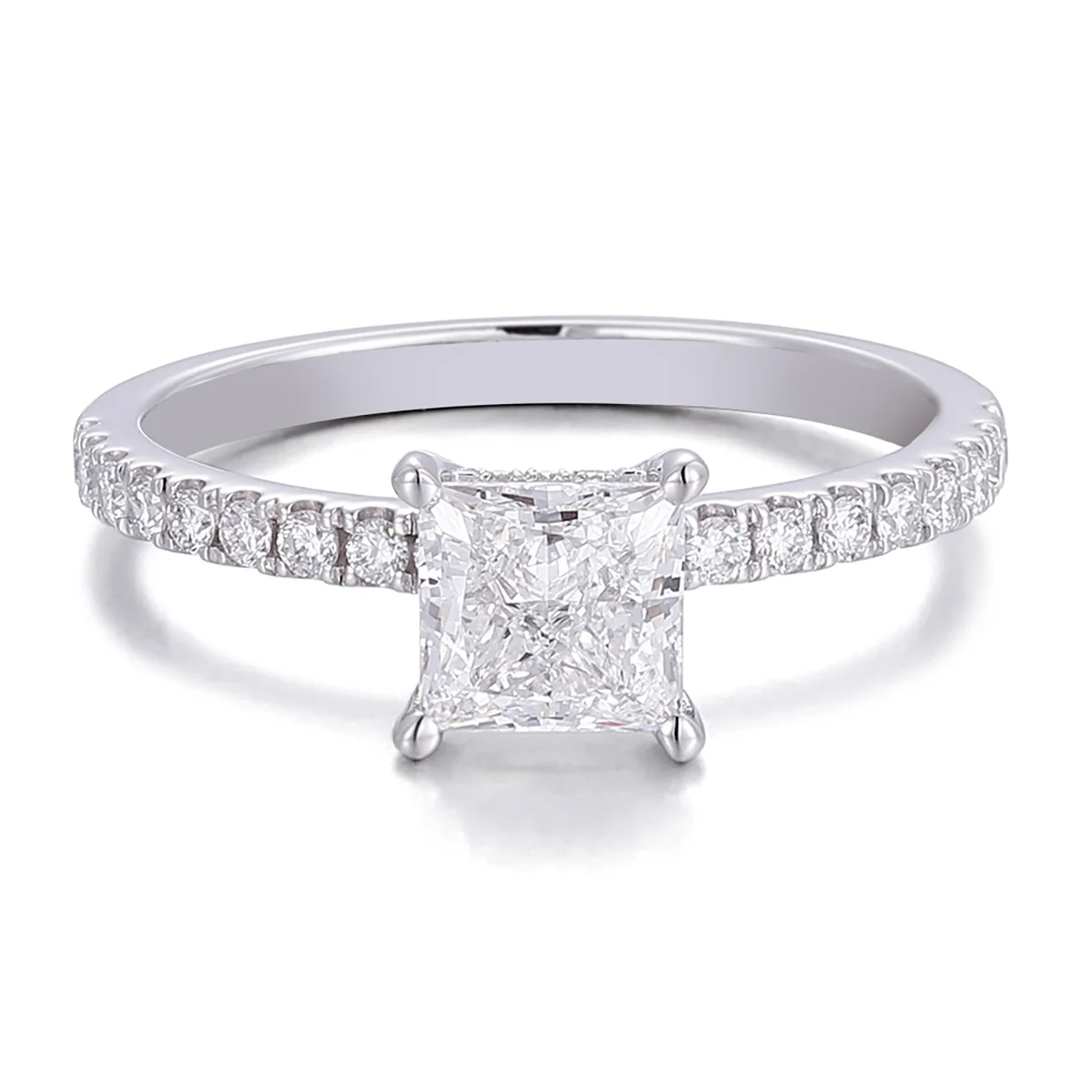 14k gold 1ct princess lab grown diamond side stone engagement ring 1 14k gold 1ct princess lab grown diamond side stone engagement ring 1