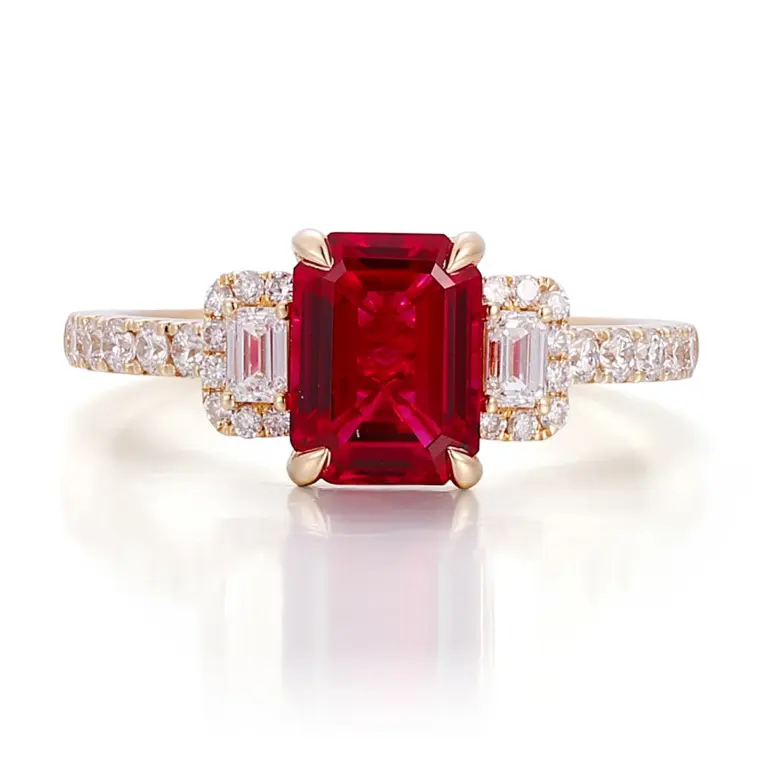 14k gold 2 5ct emerald red lab grown ruby side stone engagement ring 1