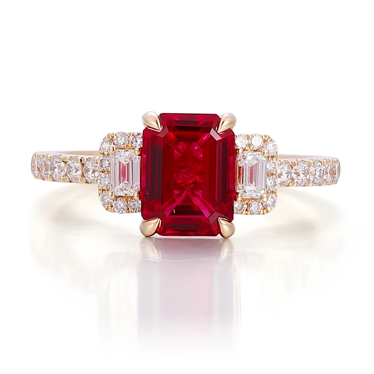 14k gold 2 5ct emerald red lab grown ruby side stone engagement ring 1 14k gold 2 5ct emerald red lab grown ruby side stone engagement ring 1