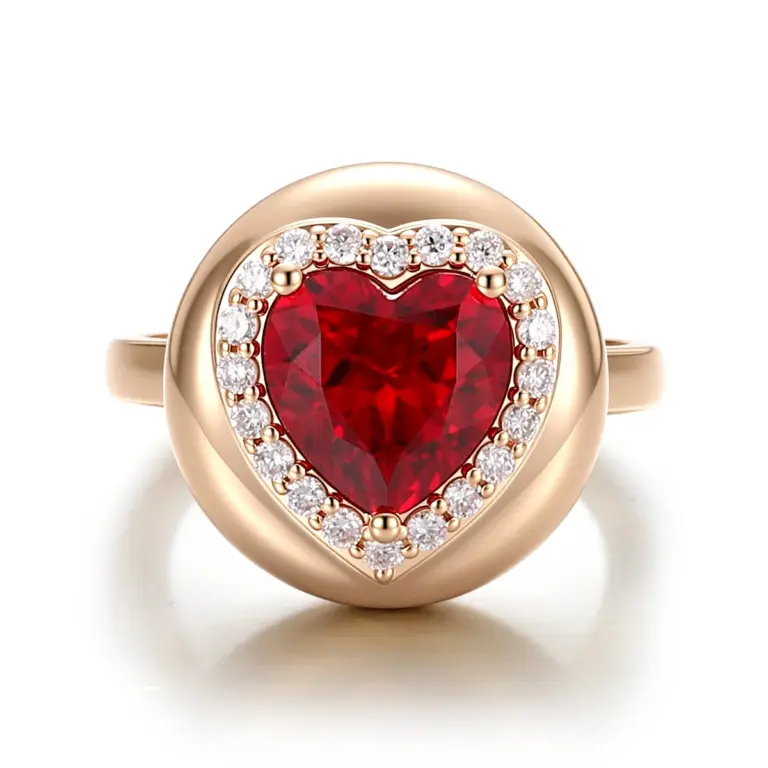 14k gold 2ct heart red lab grown sapphire halo engagement ring 1
