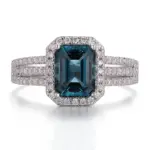 14k gold 3ct emerald blue lab grown sapphire halo engagement ring 1