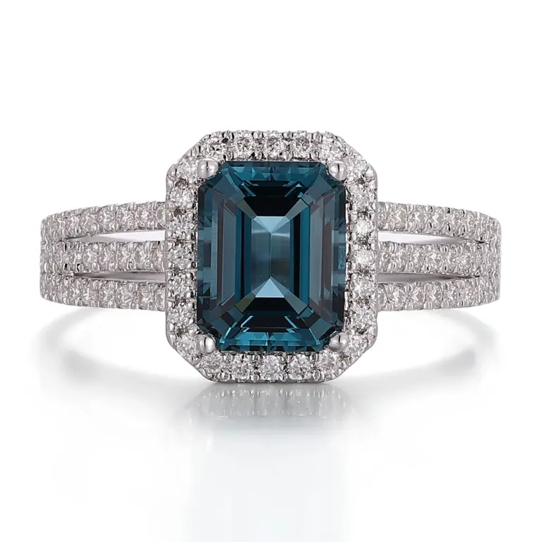 14k gold 3ct emerald blue lab grown sapphire halo engagement ring 1