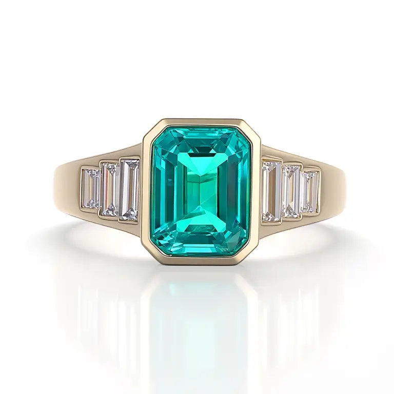 14k gold 3ct emerald green lab grown emerald side stone engagement ring 1