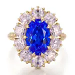 14k gold 3ct oval blue lab grown sapphire halo engagement ring 1