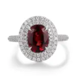 14k gold 3ct oval red lab grown ruby double halo engagement ring 1