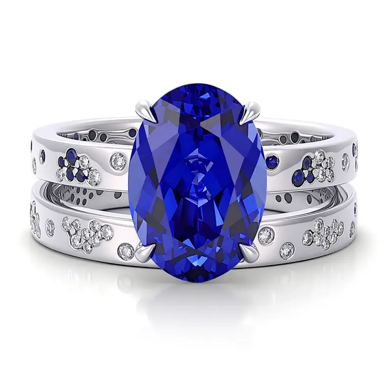 14k gold 4ct oval blue lab grown sapphire stackable ring 1