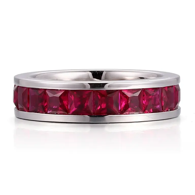 14k gold 4ct princess red lab grown ruby eternity ring 1