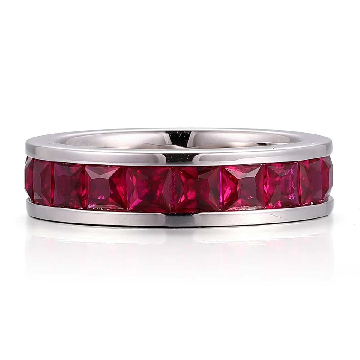 14k gold 4ct princess red lab grown ruby eternity ring 1 14k gold 4ct princess red lab grown ruby eternity ring 1