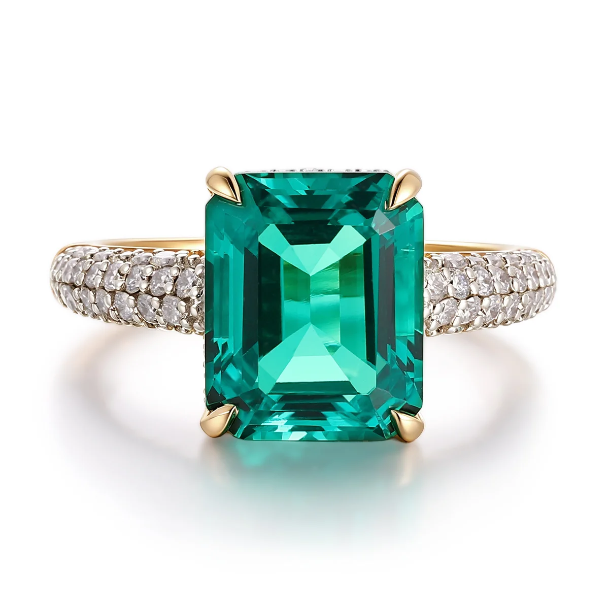 14k gold 6ct emerald green lab grown emerald side stone engagement ring 1 14k gold 6ct emerald green lab grown emerald side stone engagement ring 1