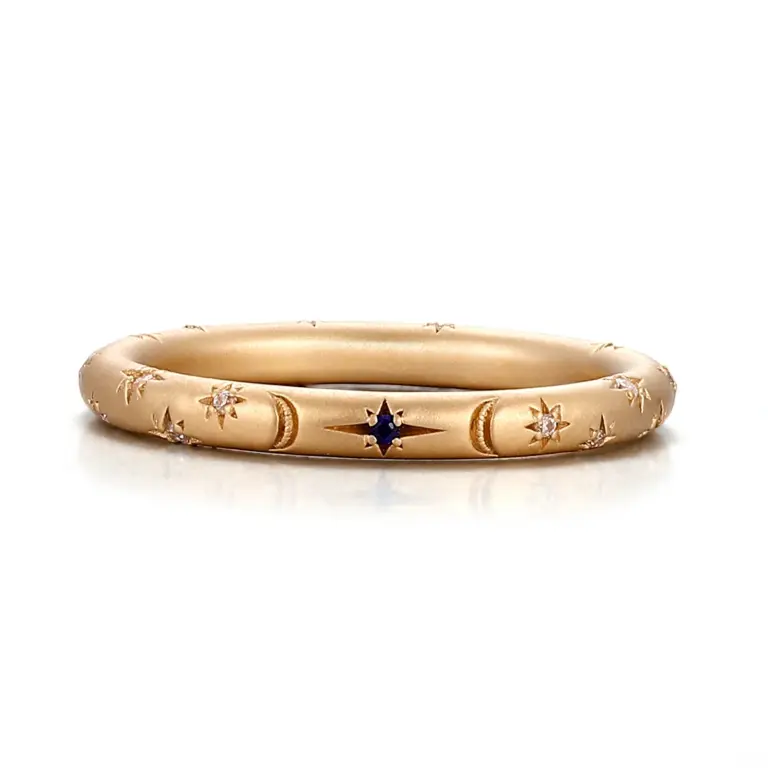 14k gold blue round lab grown sapphire eternity ring 1
