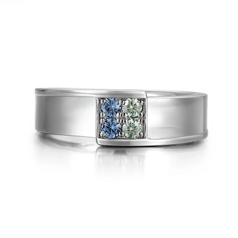 14k gold blue round lab grown sapphire wide band engagement ring 1