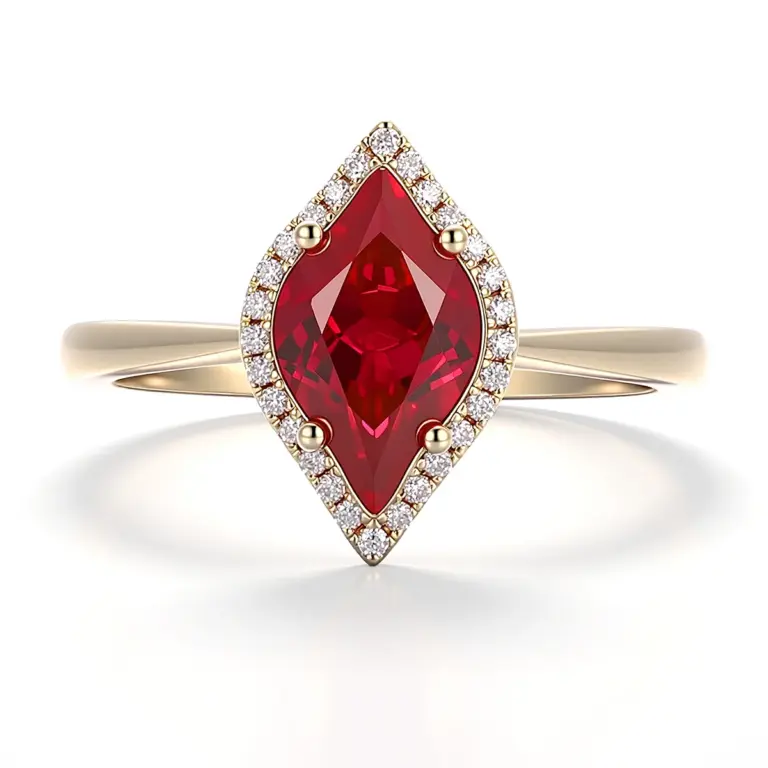 14k gold marquise red lab grown ruby halo engagement ring 1